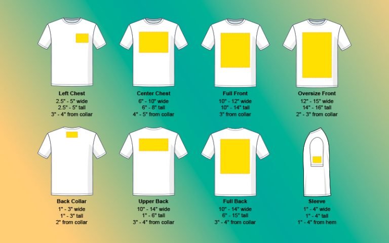 T-shirt Design Size Chart Transfer Placement Guide - DTF Station